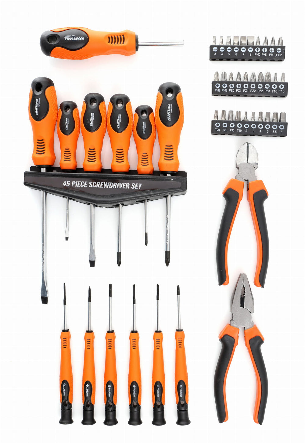Set Surubelnite si Biti 45 Bucati cu Clesti, Kraft&Dele KD10893