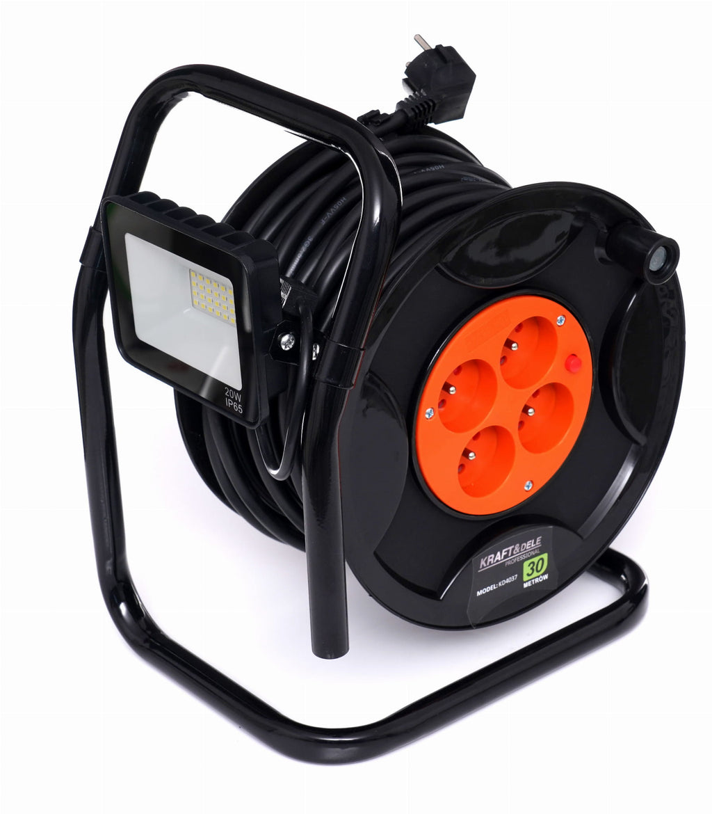 Prelungitor Bobinat 30m 4 Prize 250V 6A LED 20W IP65, Kraft&Dele KD4037