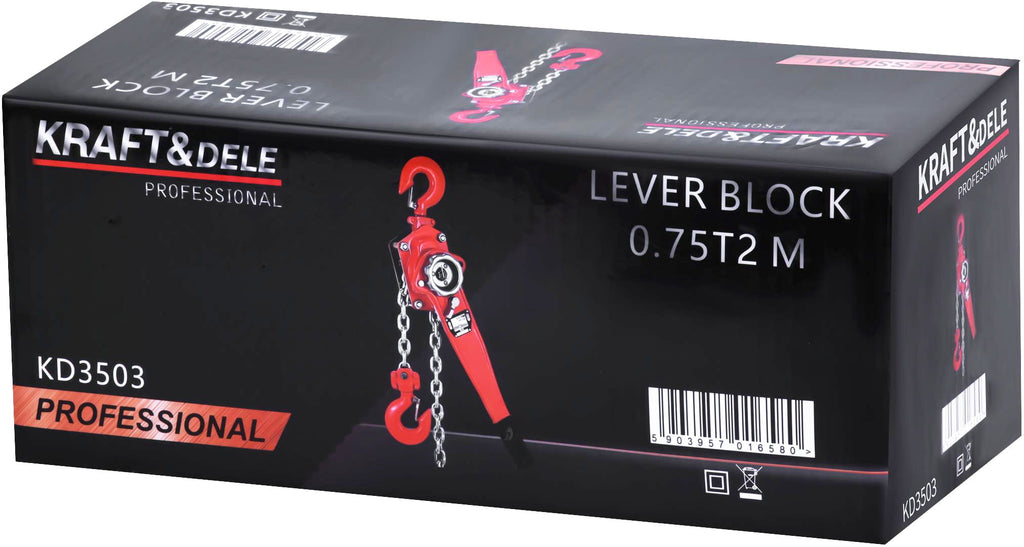 Troliu Manual cu Lant 750kg , 2 m, Kraft&Dele KD3503