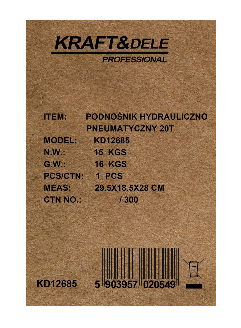 Cric Hidraulic Pneumatic 20t 260-510mm 0.8-0.95 MPa, Kraft&Dele KD12685 13