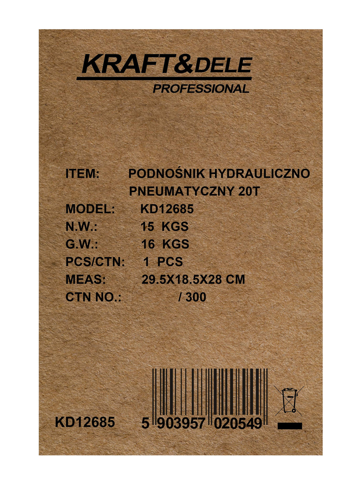 Cric Hidraulic Pneumatic 20t 260-510mm 0.8-0.95 MPa, Kraft&Dele KD12685 13
