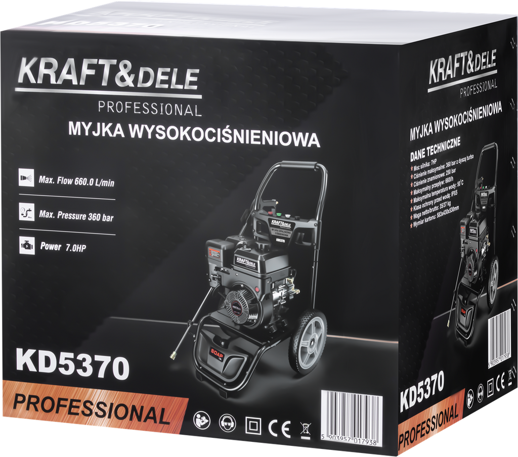 Masina de Spalat cu Presiune pe Benzina 7cp 11l/m , 360 Bar, Kraft&Dele KD5370