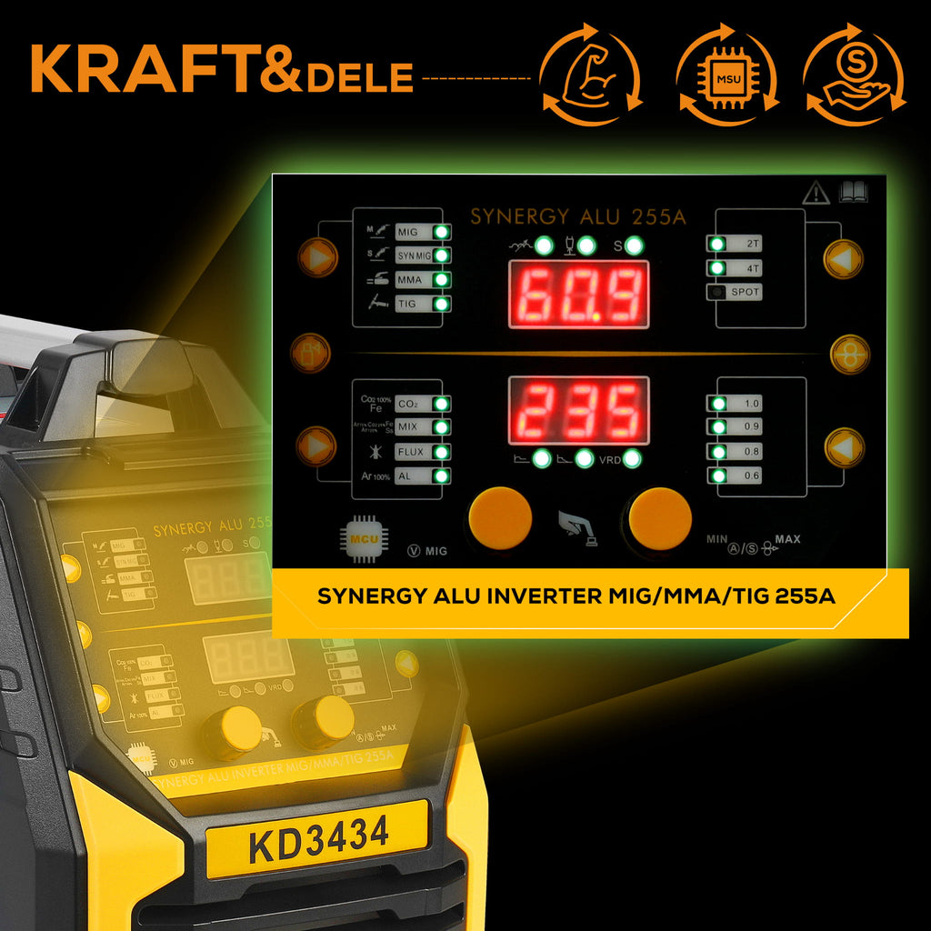 Aparat de Sudura 255A Mig/flux/mma/lift Tig/alu, Kraft&Dele KD3434