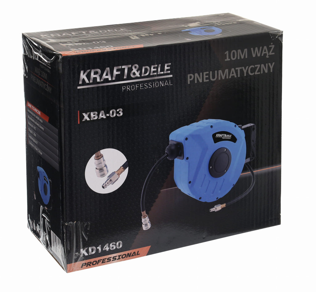 Furtun Pneumatic cu Tambur cu Conector Rapid: 1/4" Presiune: 8 Bar/24 Bar 10m, Kraft&Dele KD1460
