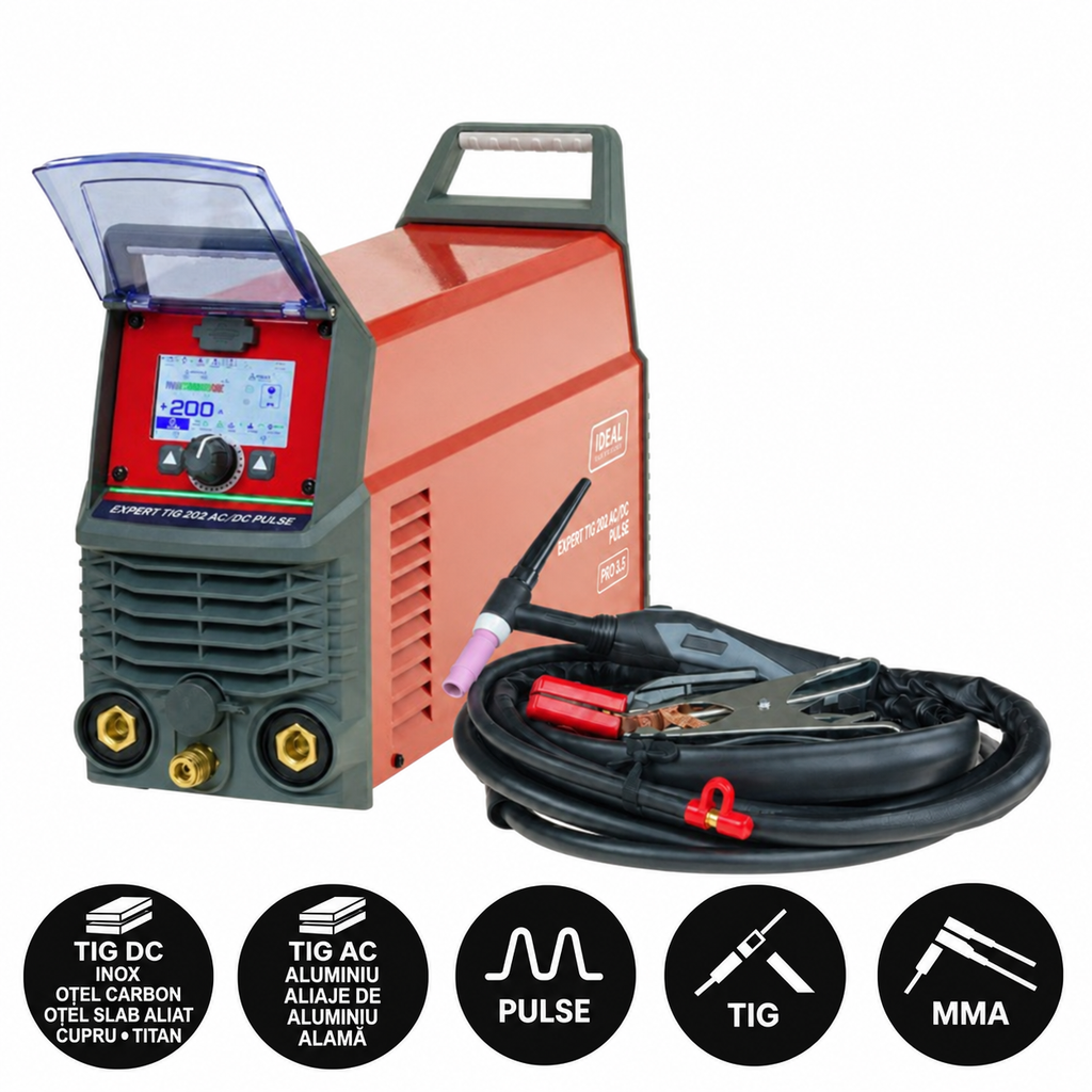 Aparat de Sudura Invertor TIG AC/DC Puls 200A 230V, EXPERT TIG 202 AC/DC PULSE Pro3.5 LCD B-EXTIG202AC
