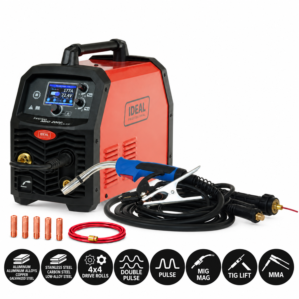 Aparat de sudura profesional dublu puls aluminiu MIG MAG TIG  MMA 4x4 Technomig TMIG200P