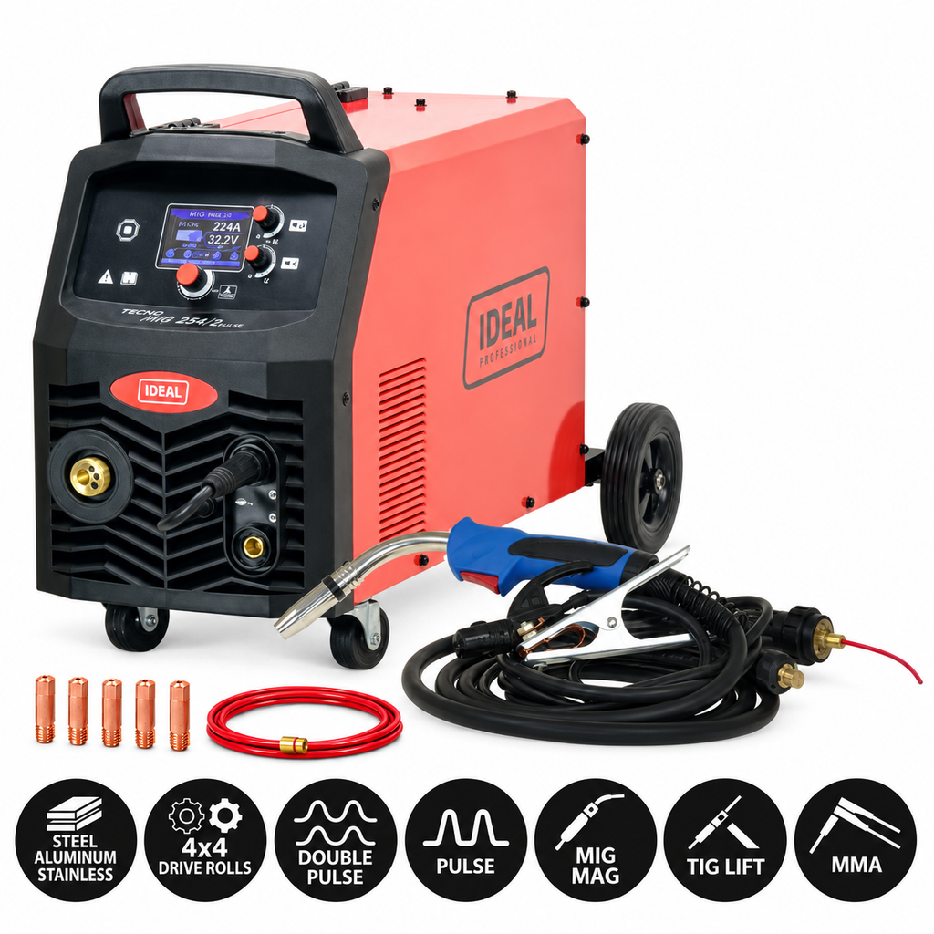 Aparat de Sudura Invertor TECNO MIG 254/2 PULSE LCD MIG/MAG TIG MMA Dublu Puls 250A 230/400V, Ideal TMIG254PLCD
