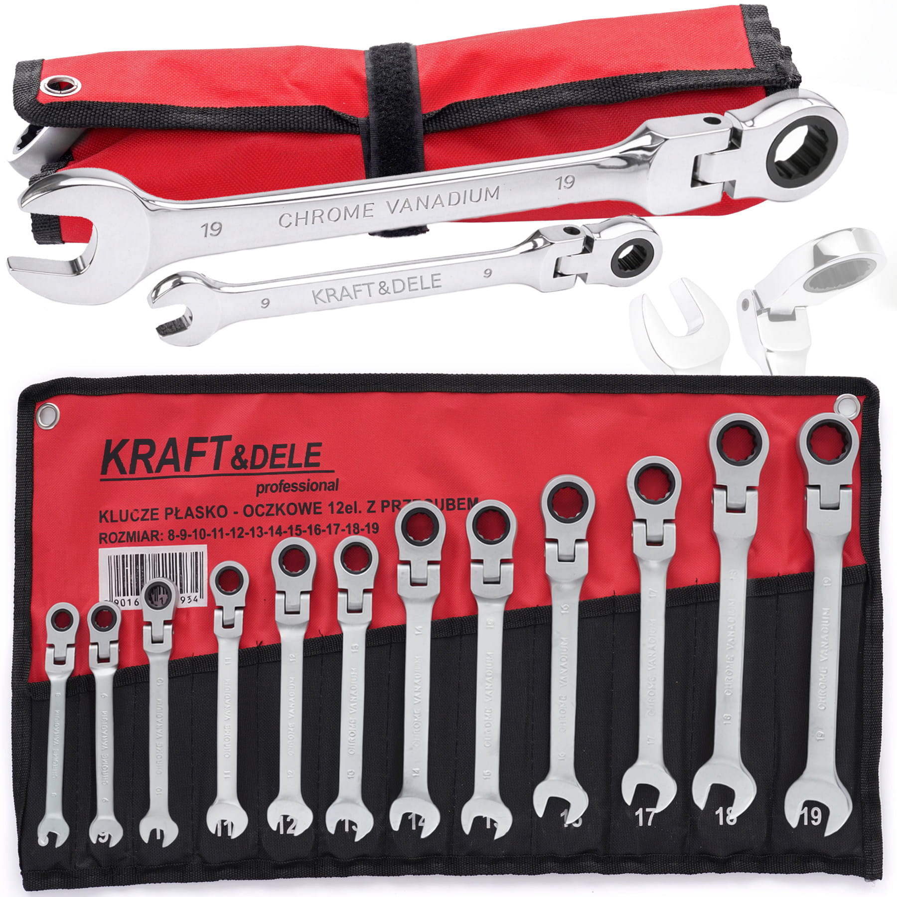 Chei Combinate Fixe-inelare cu Clichet Articulate 12 Bucati, Kraft&Dele KD10947