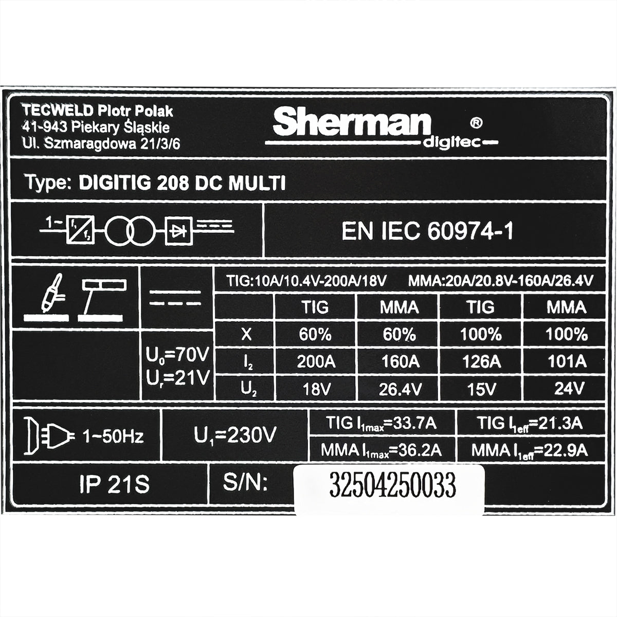 Aparat Sudura Invertor TIG DIGITIG 208 DC MULTI 200A 230V Pulse, SHERMAN 7813173