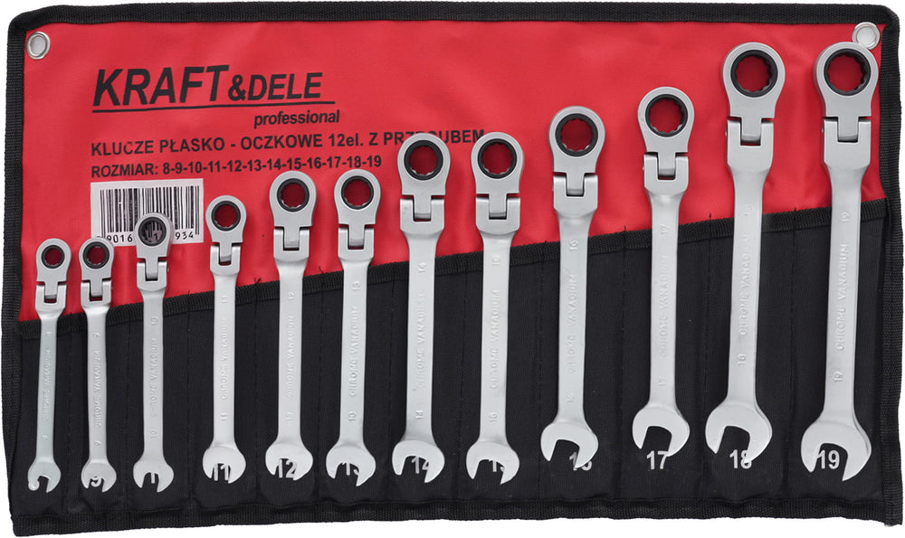 Set Chei Combinate cu Clichet Articulate 12 Bucati 8-19mm, Kraft&Dele KD10947