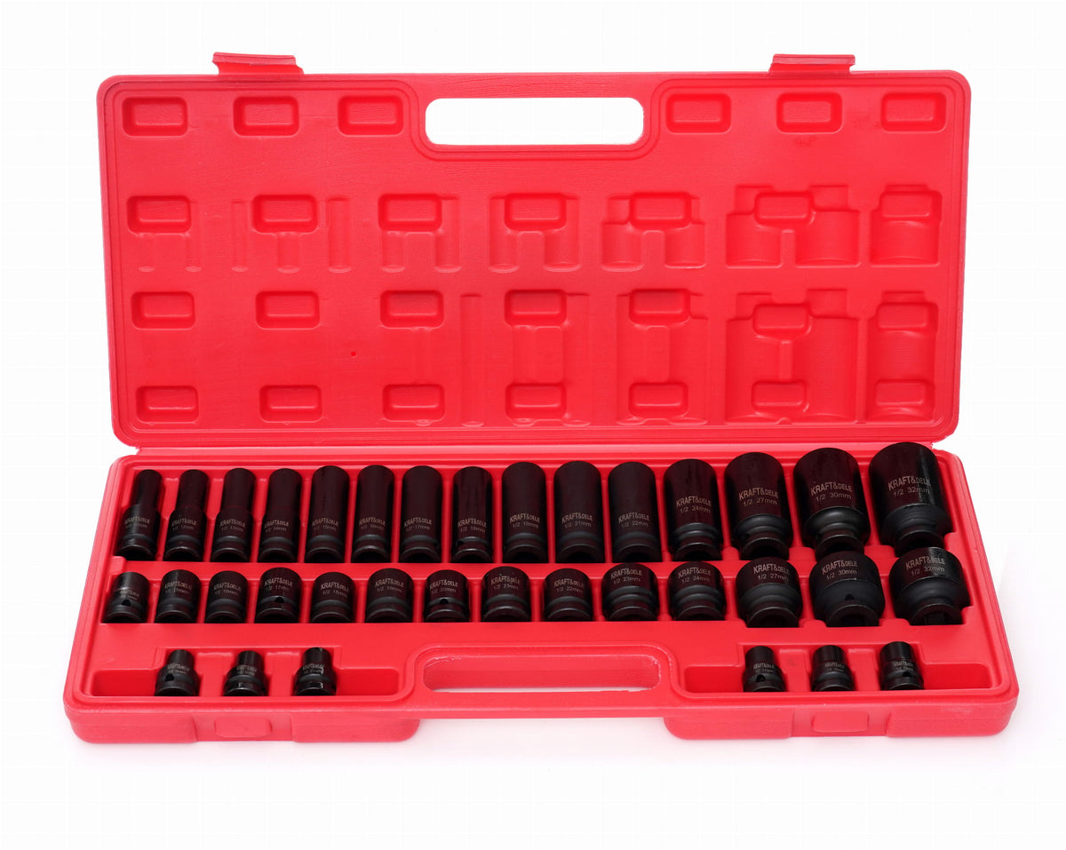 Set Capete Tubulare Impact 1/2" 35 Buc 32mm Cr-Mo, Kraft&Dele KD11757