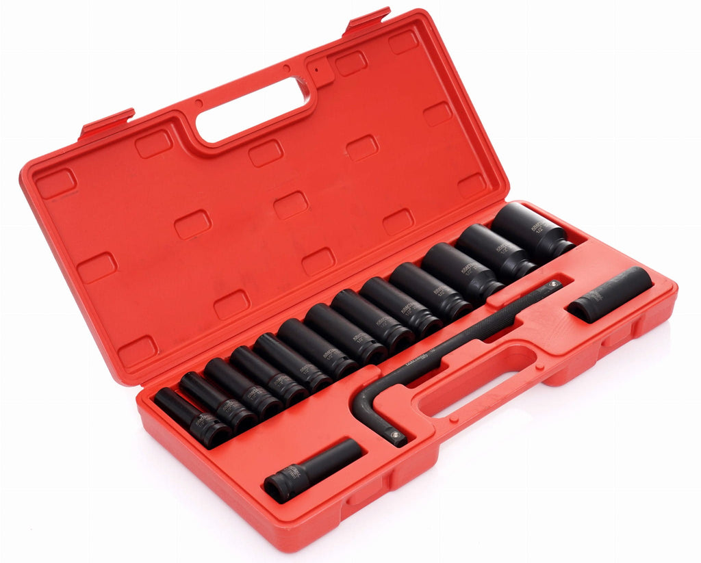 Set Nasturi de Impact / Tubulare de Impact 1/2" DR 15+1 Piese 10-32mm pentru Cheie Pneumatica, Kraft&Dele KD11755