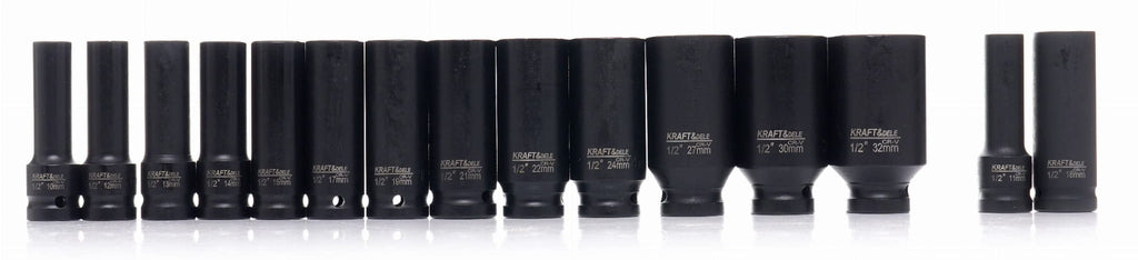 Set Nasturi de Impact / Tubulare de Impact 1/2" DR 15+1 Piese 10-32mm pentru Cheie Pneumatica, Kraft&Dele KD11755