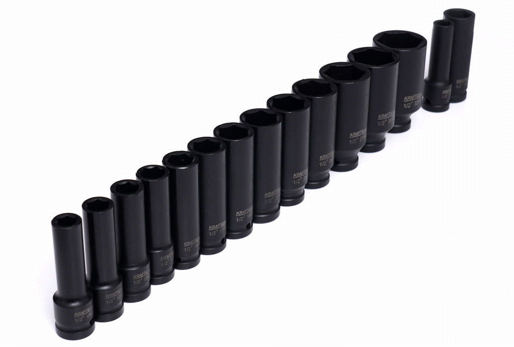 Set Nasturi de Impact / Tubulare de Impact 1/2" DR 15+1 Piese 10-32mm pentru Cheie Pneumatica, Kraft&Dele KD11755