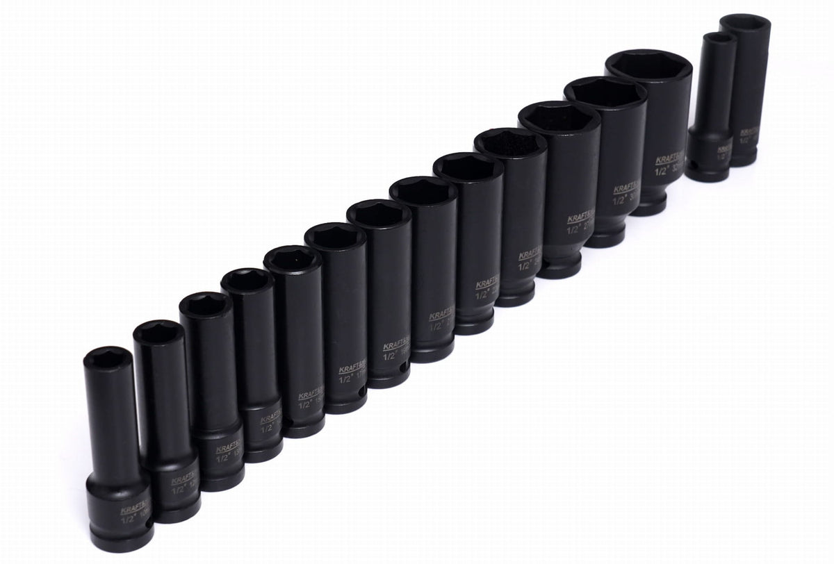 Set Nasturi de Impact / Tubulare de Impact 1/2" DR 15+1 Piese 10-32mm pentru Cheie Pneumatica, Kraft&Dele KD11755