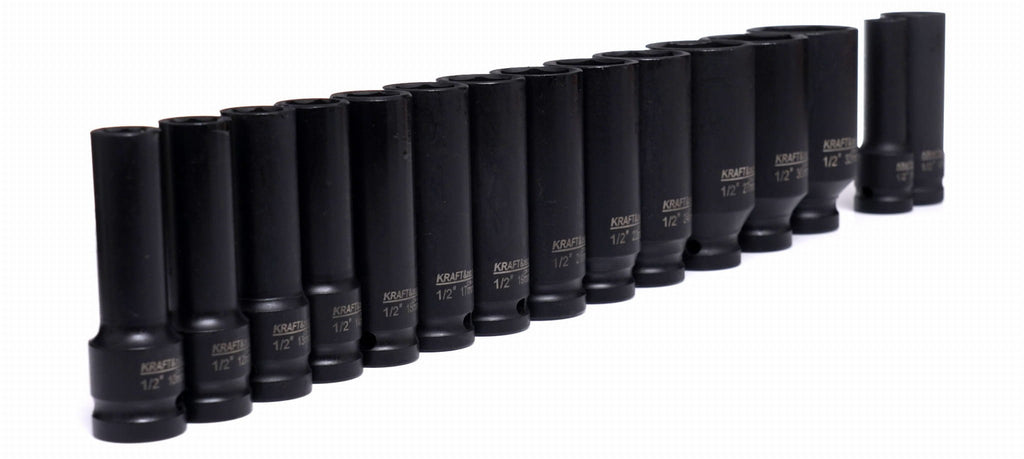 Set Nasturi de Impact / Tubulare de Impact 1/2" DR 15+1 Piese 10-32mm pentru Cheie Pneumatica, Kraft&Dele KD11755