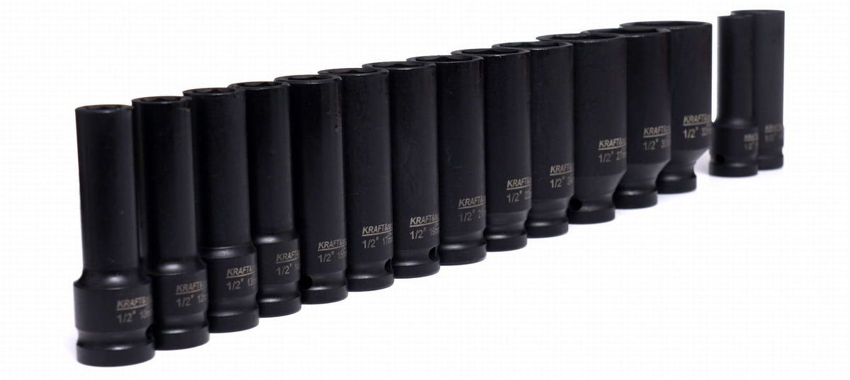 Set Nasturi de Impact / Tubulare de Impact 1/2" DR 15+1 Piese 10-32mm pentru Cheie Pneumatica, Kraft&Dele KD11755