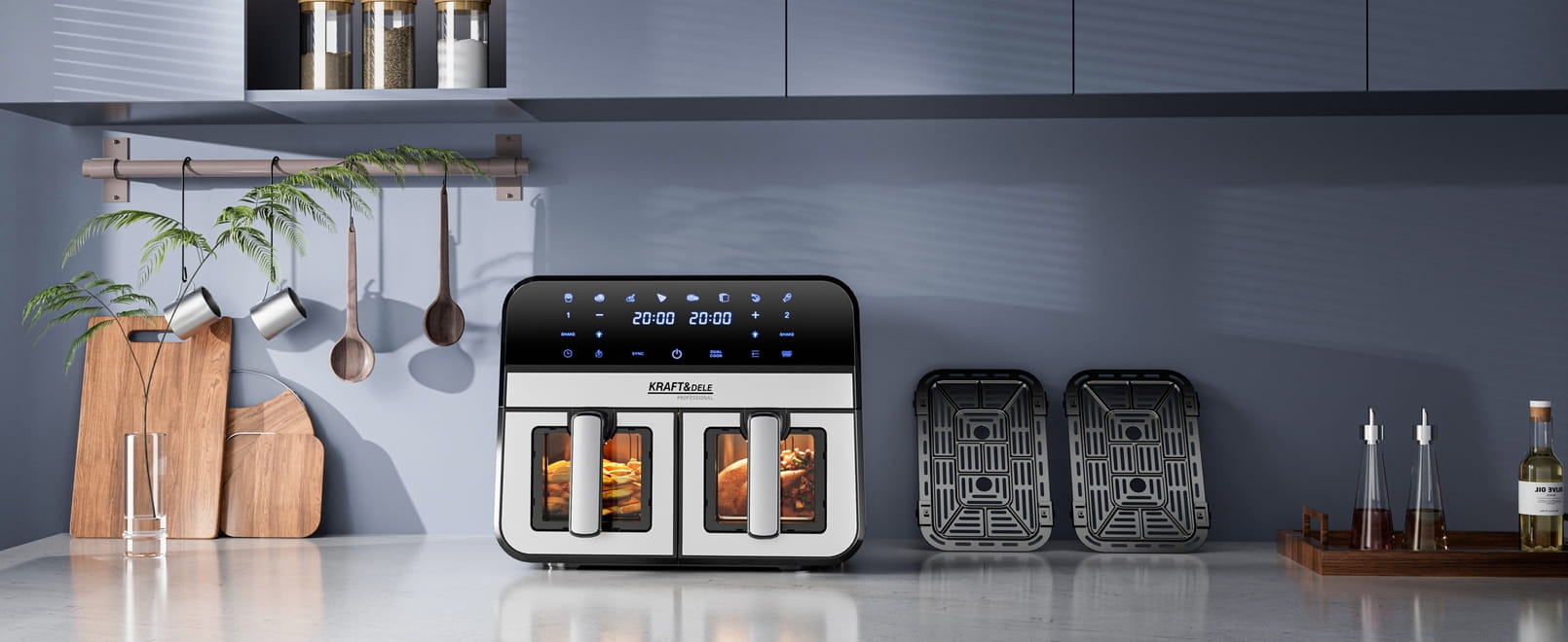 Air Fryer Doua Camere 2500W 4.5L + LCD, Kraft&Dele KD4179