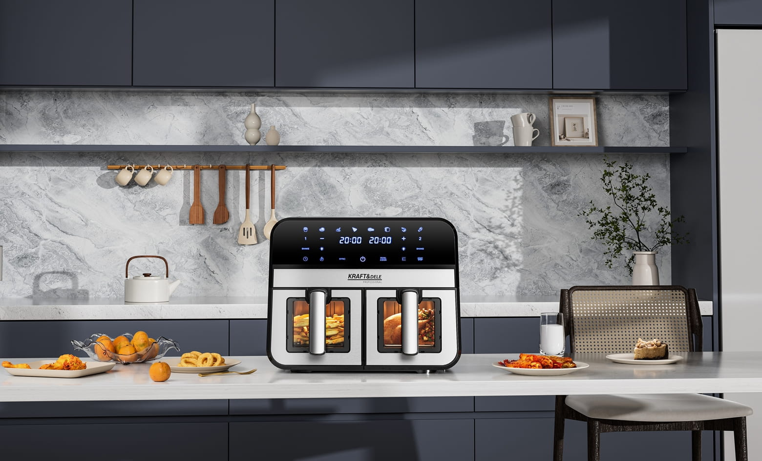 Air Fryer Doua Camere 2500W 4.5L + LCD, Kraft&Dele KD4179