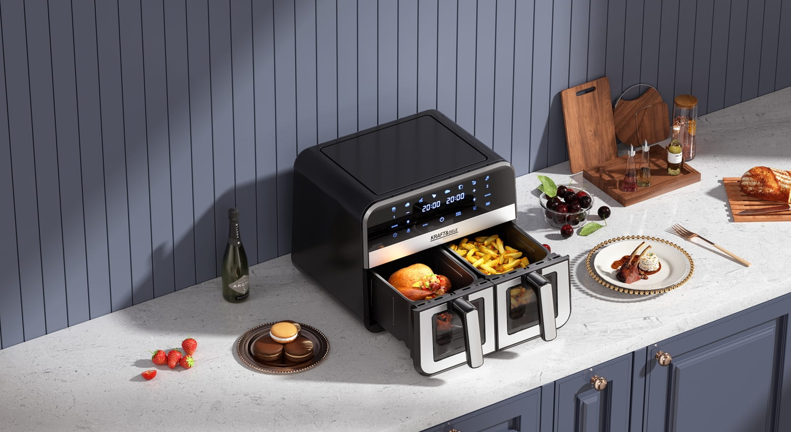 Air Fryer Doua Camere 2500W 4.5L + LCD, Kraft&Dele KD4179