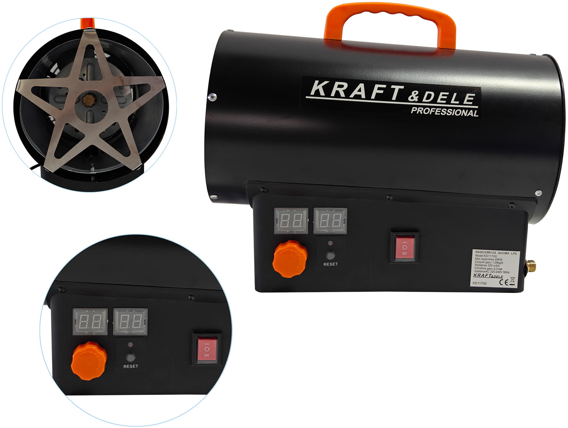 Tun de Caldura Gaz 25kW 230V 320m³/h 0.3bar, Kraft&Dele KD11700 - imaginea 11