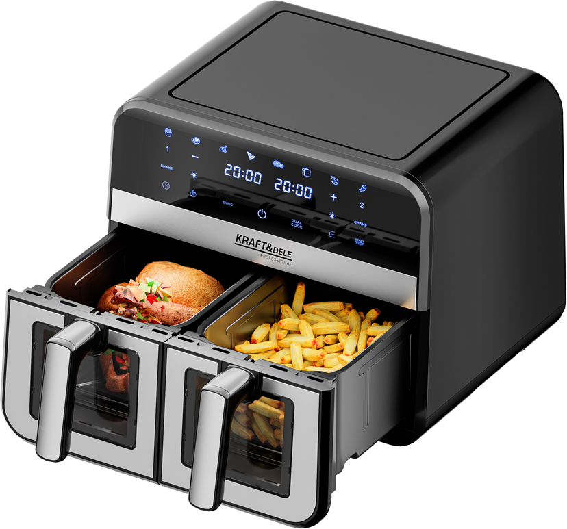 Air Fryer Doua Camere 2500W 4.5L + LCD, Kraft&Dele KD4179
