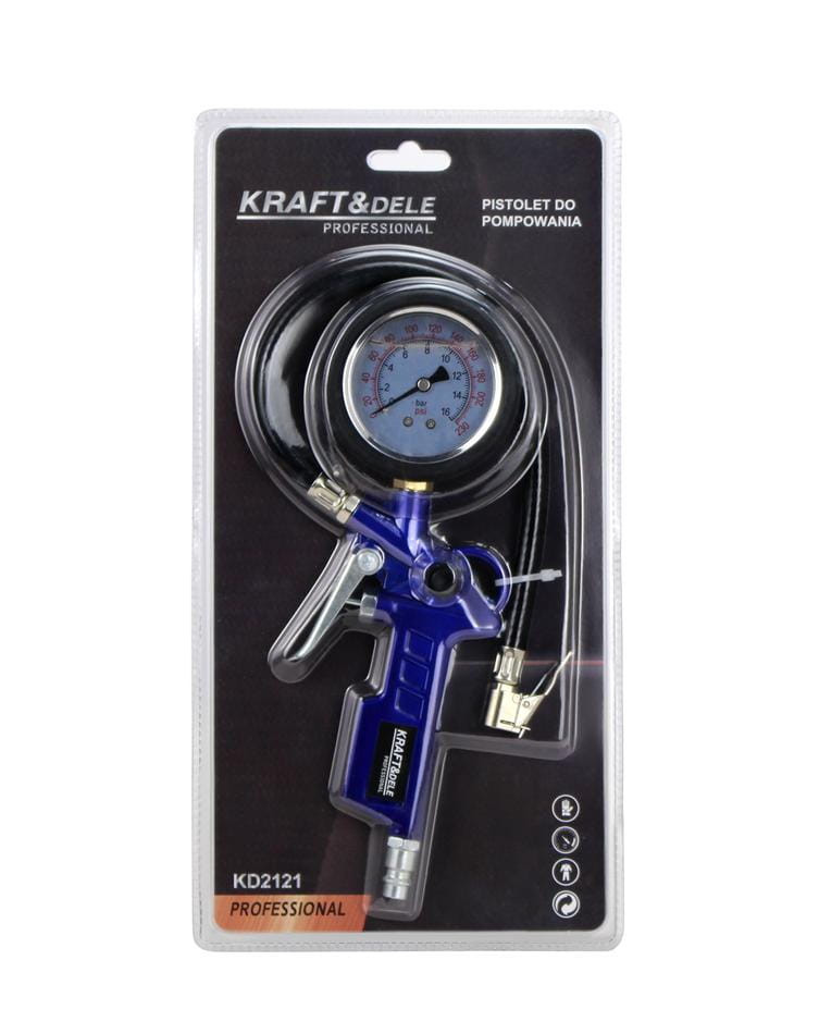 Pistol de Umflat Roti cu Furtun si Manometru, Kraft&Dele KD2121