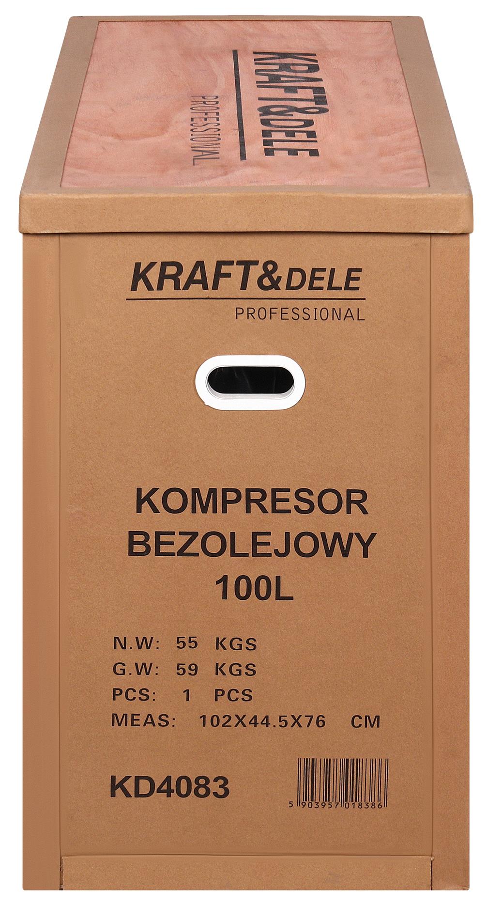Compresor fara Ulei Silentios , 100L / 2200W X 2 ,528l/m, Kraft&Dele KD4083