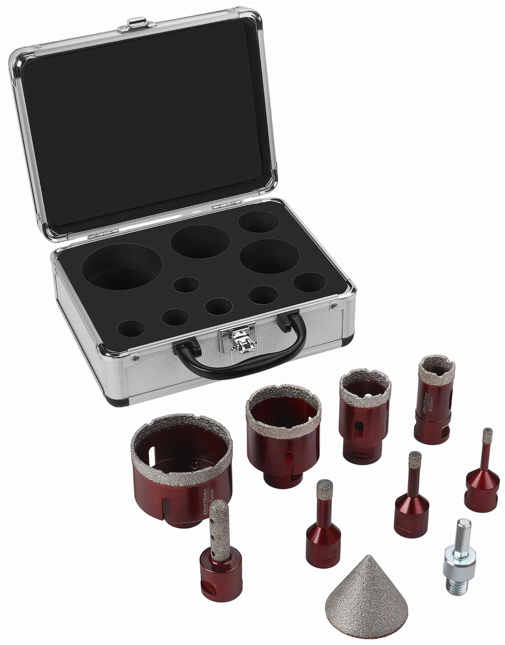 Set Carote Diamantate 8 Bucati 6-65mm cu Freza si Adaptor, Kraft&Dele KD12642