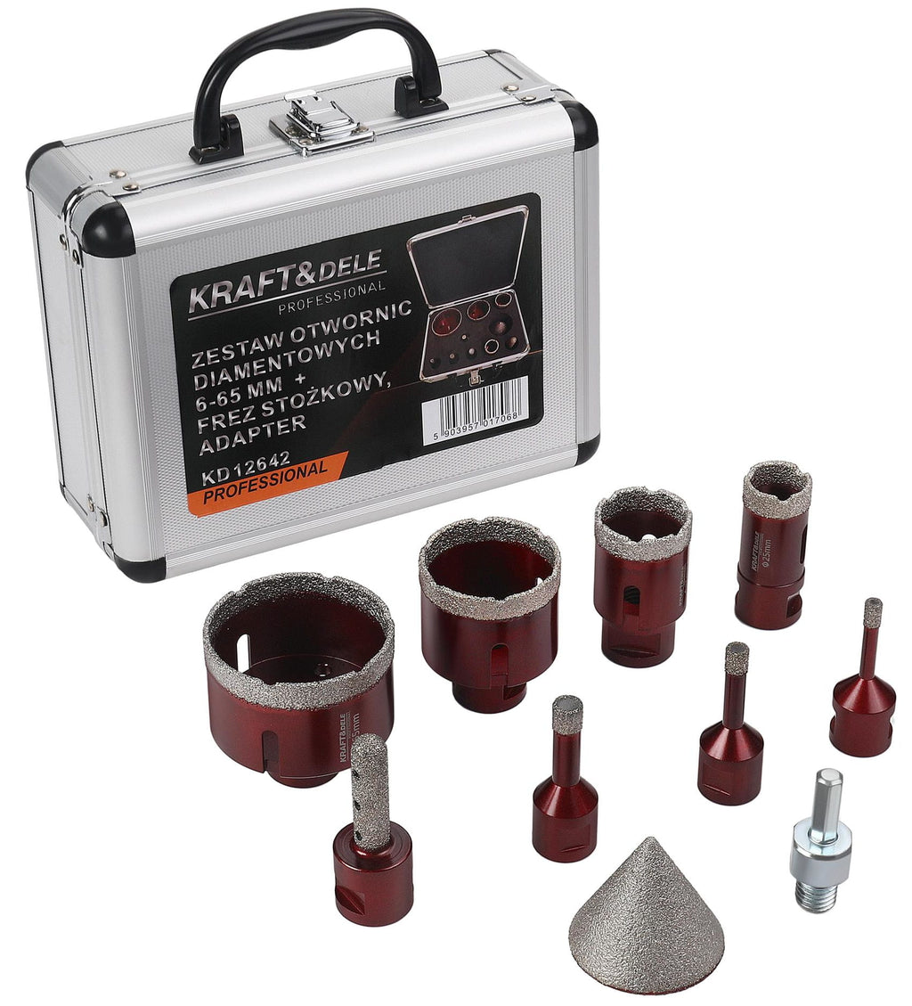 Set Carote Diamantate 6-65mm cu Freza Conica + Adaptor, Kraft&Dele KD12642
