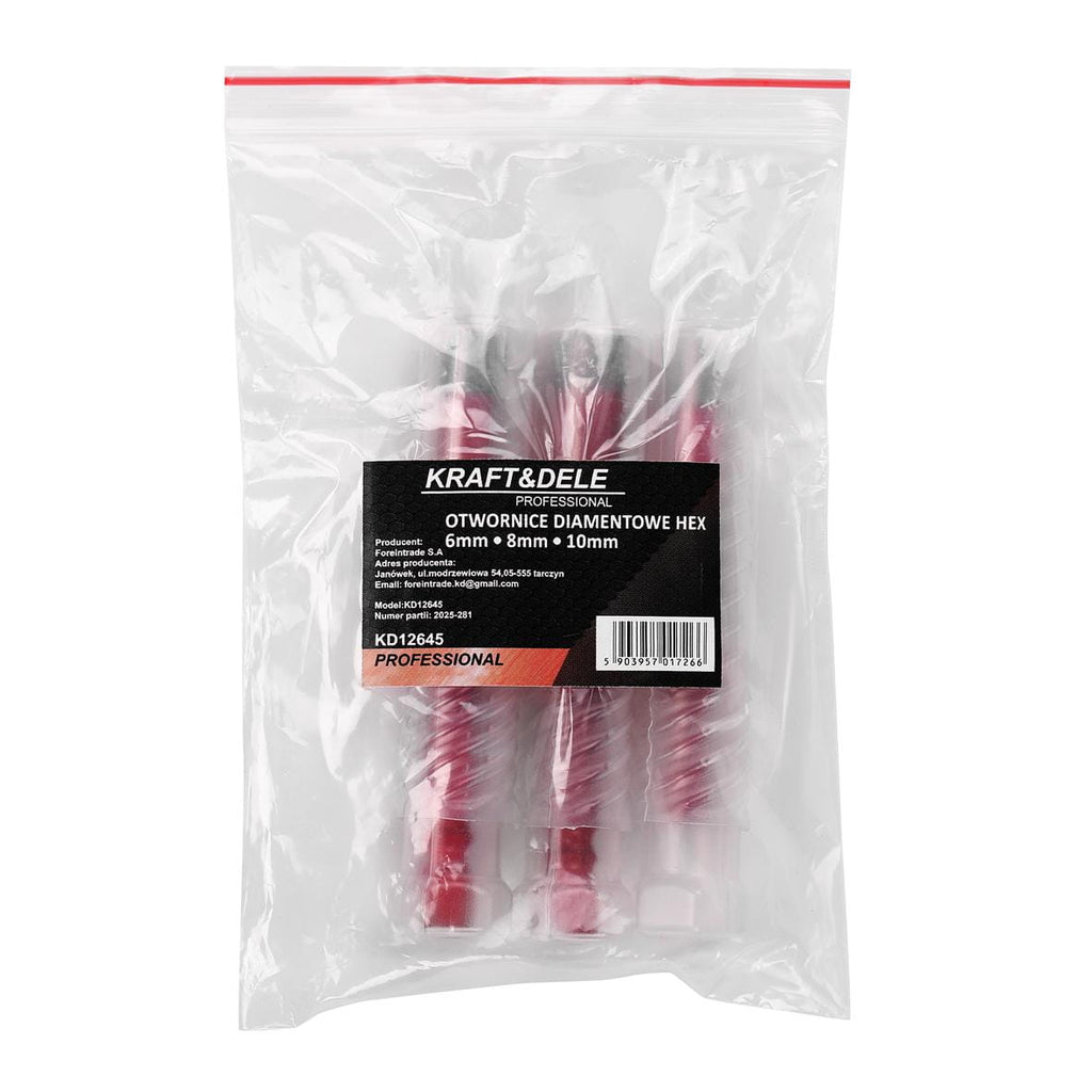 Set 3 Carote Diamantate pentru Gresie, 6, 8, 10 mm, Kraft&Dele KD12645