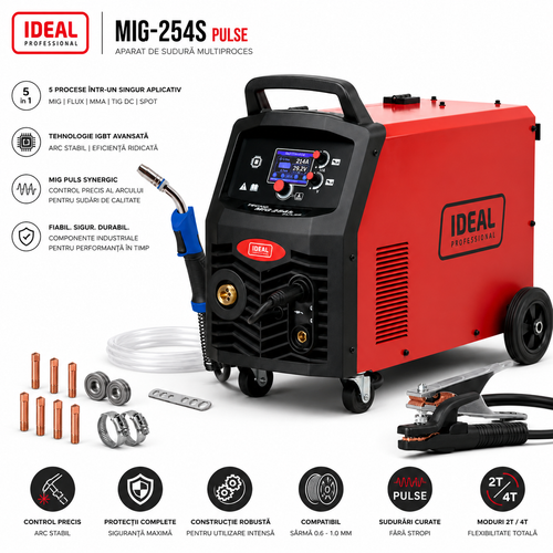 Aparat de sudura profesional dublu puls aluminiu MIG MAG TIG MMA 4x4 Technomig TMIG254PLCD - imaginea 2