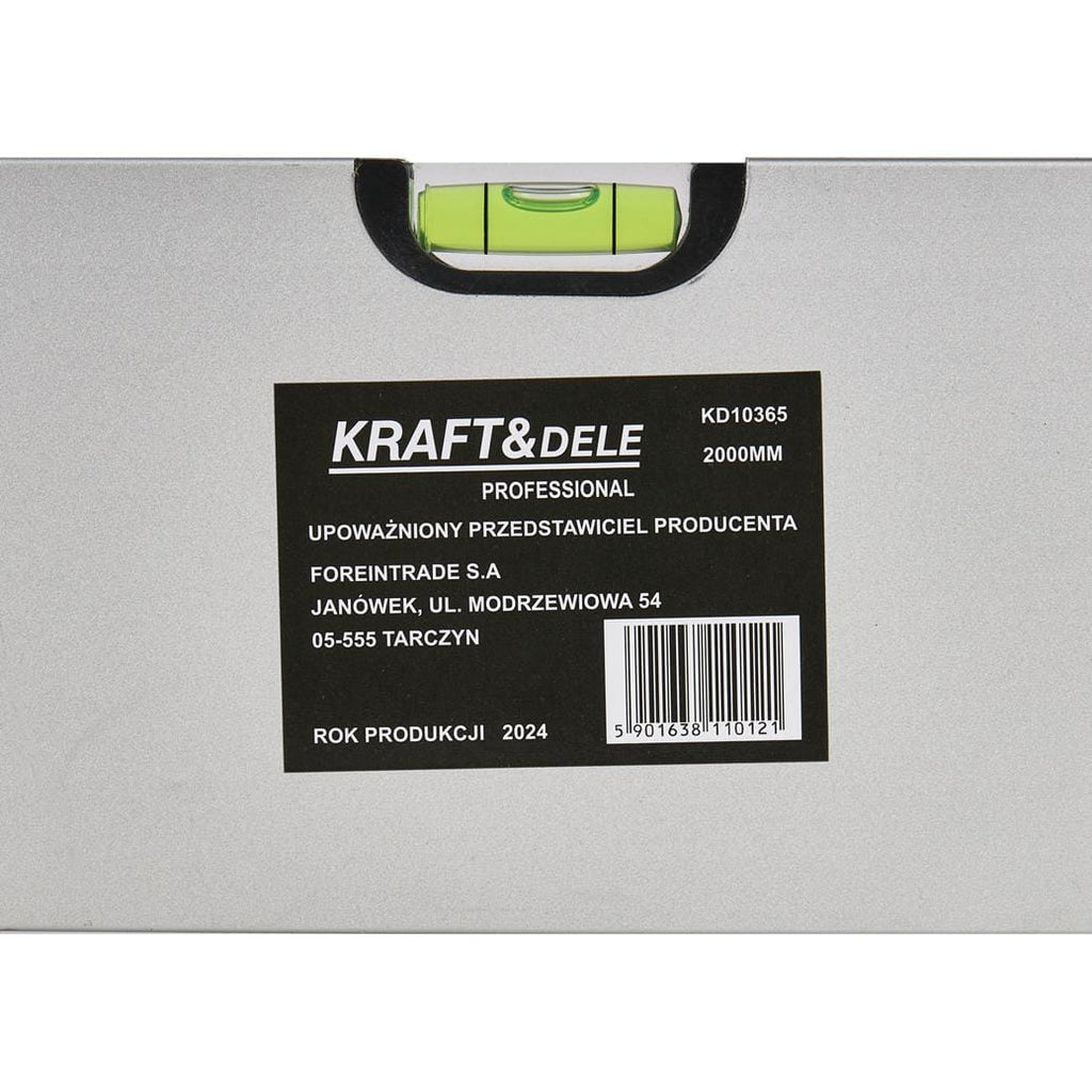 Dreptar din Aluminiu pentru Nivelare Beton cu 2 Fiole , 2m, Kraft&Dele KD10365