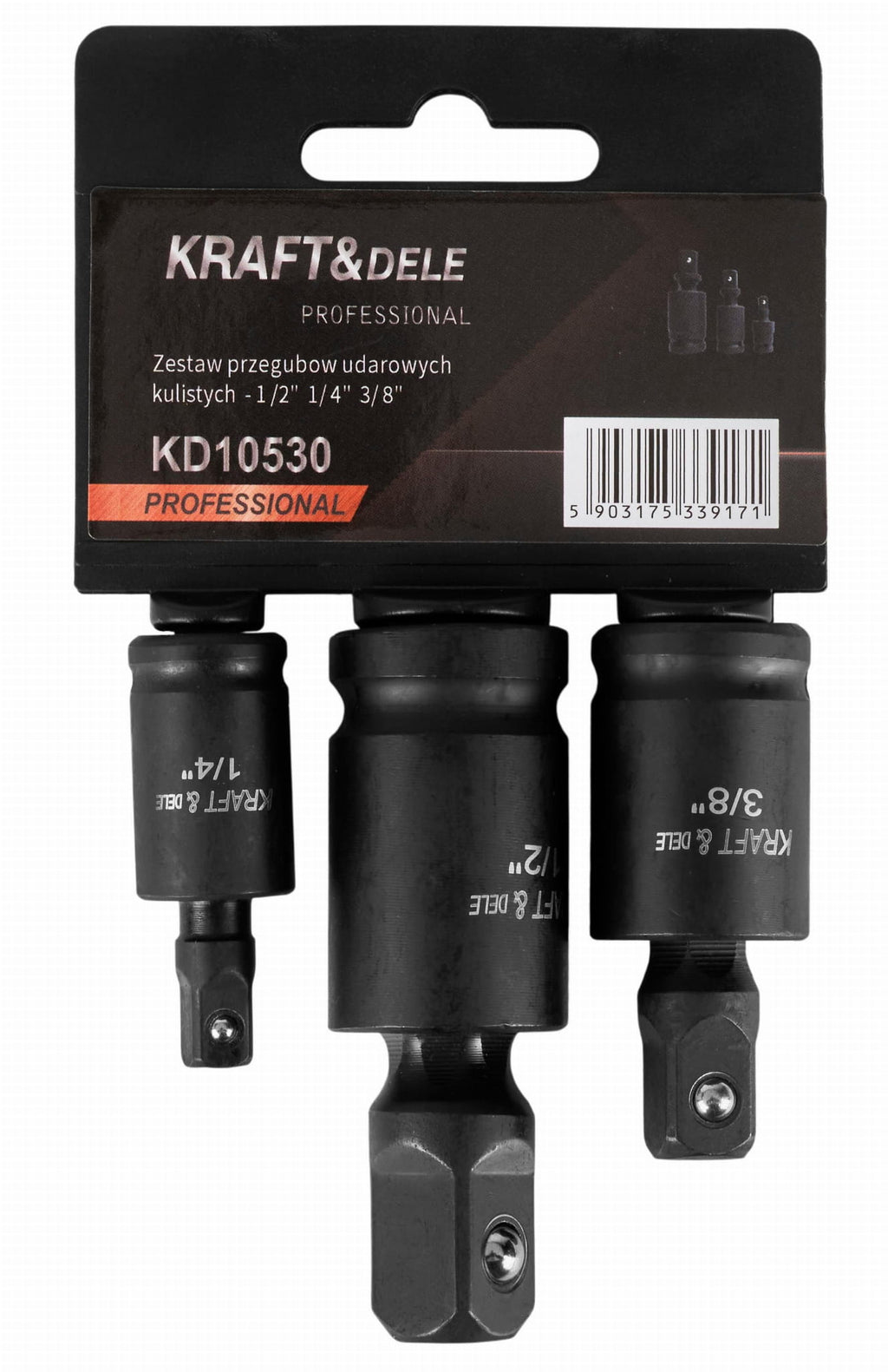 Set 3 Tubulare Cardanice de Impact 1/2" 1/4" 3/8", Kraft&Dele KD10530
