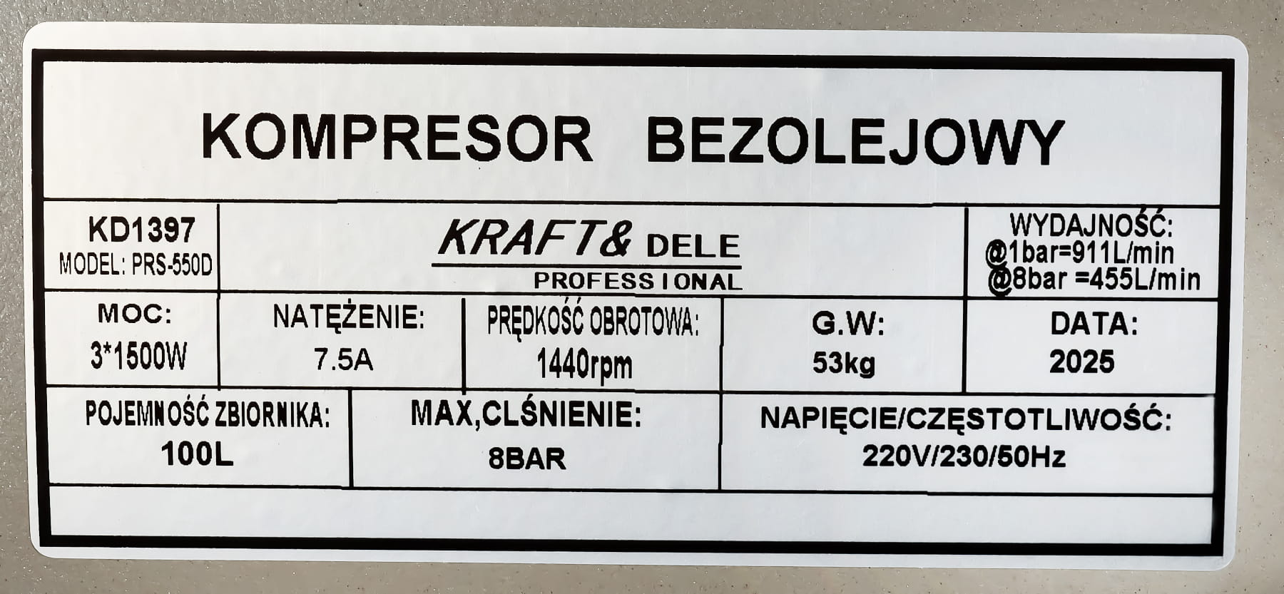 Compresor Aer fara Ulei 100L, Kraft&Dele KD1397