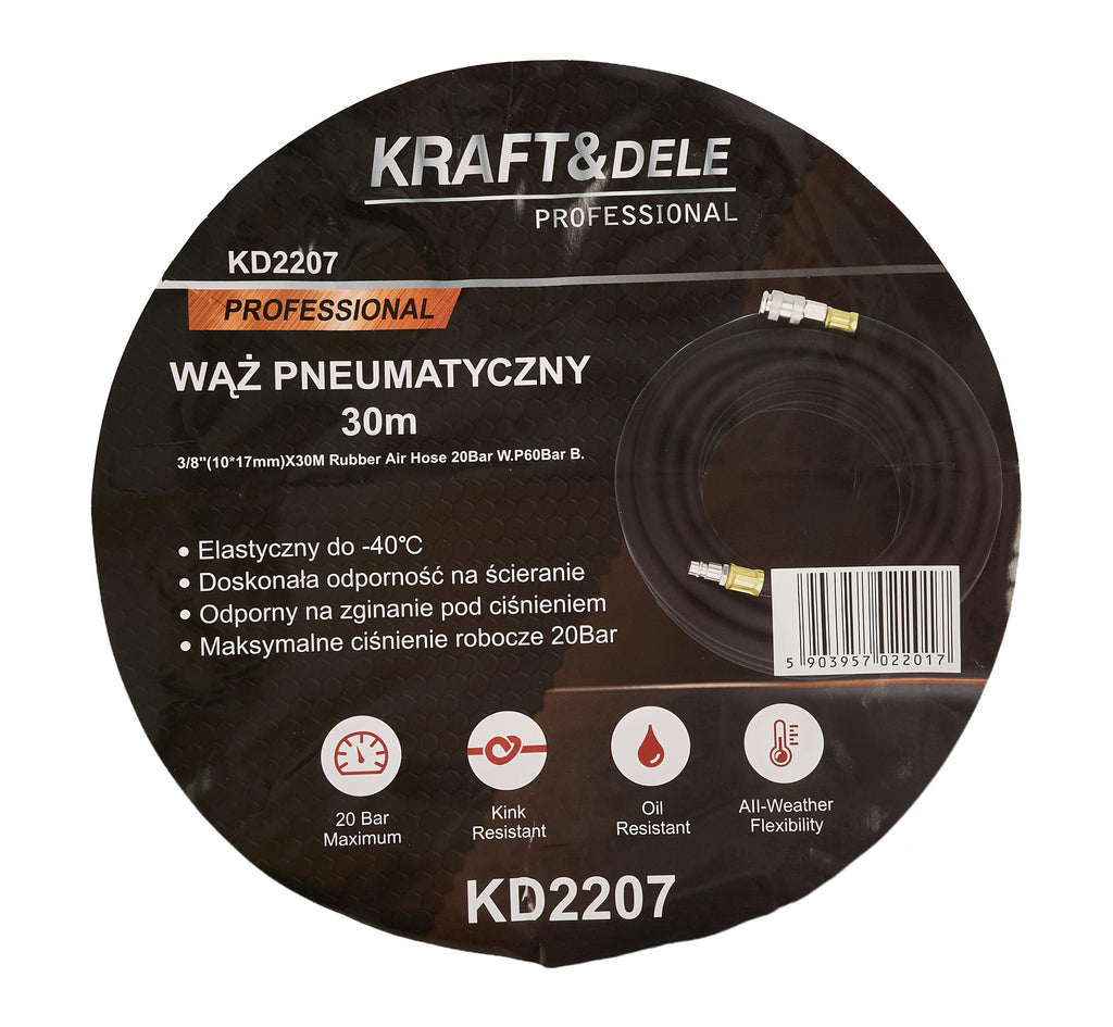 Furtun Pneumatic Sertizat 10x17mm 30m 20bar cu Cuple Rapide 3/8, Kraft&Dele KD2207 13