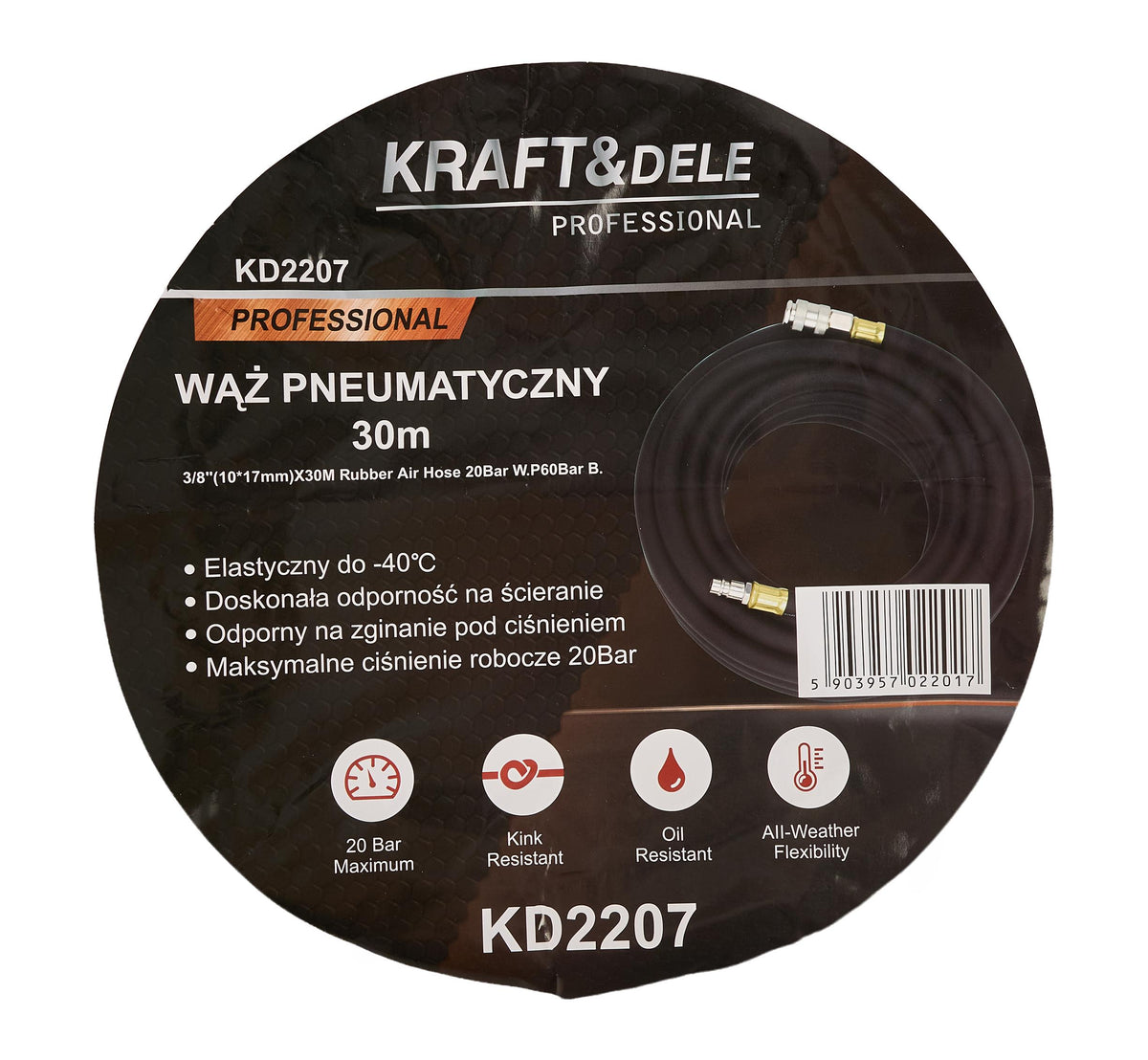 Furtun Pneumatic Sertizat 10x17mm 30m 20bar cu Cuple Rapide 3/8, Kraft&Dele KD2207 13