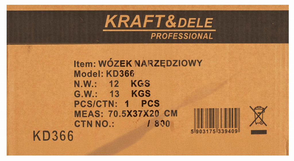 Carucior de Atelier cu Roti 2 Rafturi si Sertar, Kraft&Dele KD366
