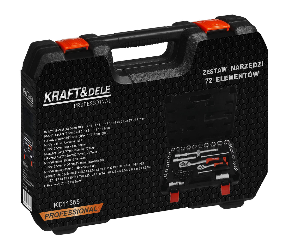 Set Chei Tubulare 72 Piese 1/4 si 1/2 Inch cu 2 Clichete si Biti in Valiza, Kraft&Dele KD11355 16