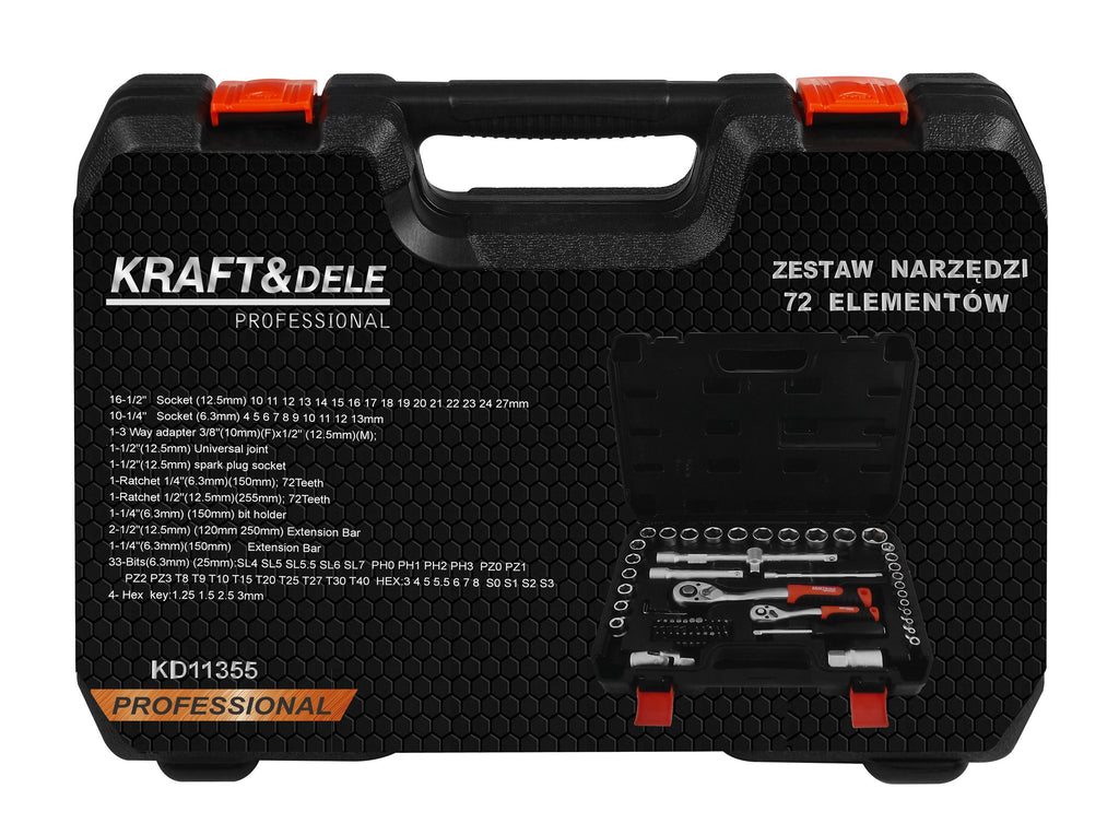 Set Chei Tubulare 72 Piese 1/4 si 1/2 Inch cu 2 Clichete si Biti in Valiza, Kraft&Dele KD11355 18