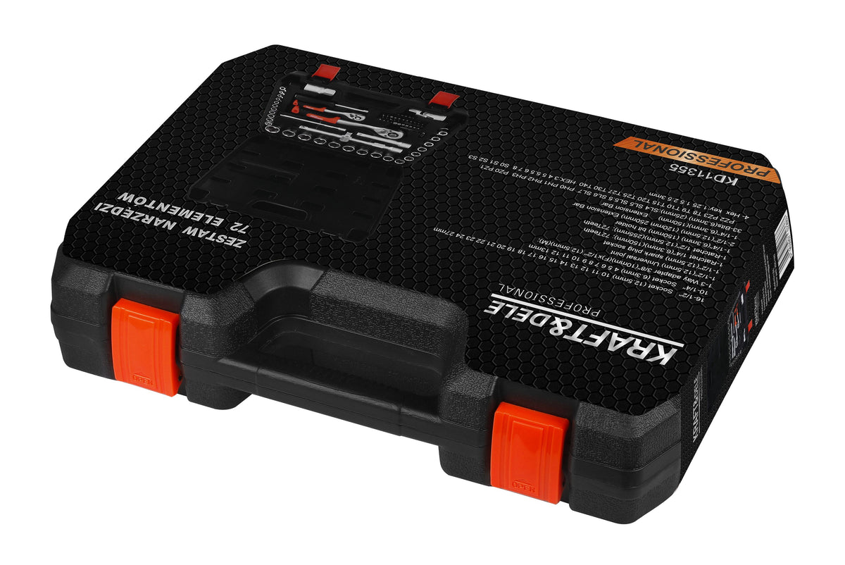 Set Chei Tubulare 72 Piese 1/4 si 1/2 Inch cu 2 Clichete si Biti in Valiza, Kraft&Dele KD11355 19