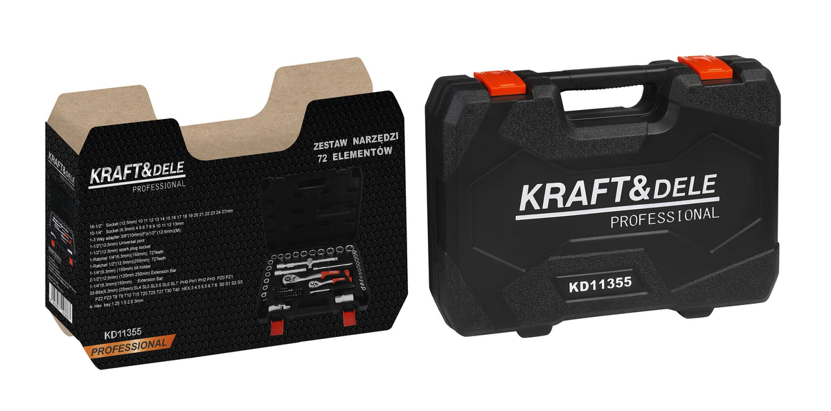 Set Chei Tubulare 72 Piese 1/4 si 1/2 Inch cu 2 Clichete si Biti in Valiza, Kraft&Dele KD11355 17