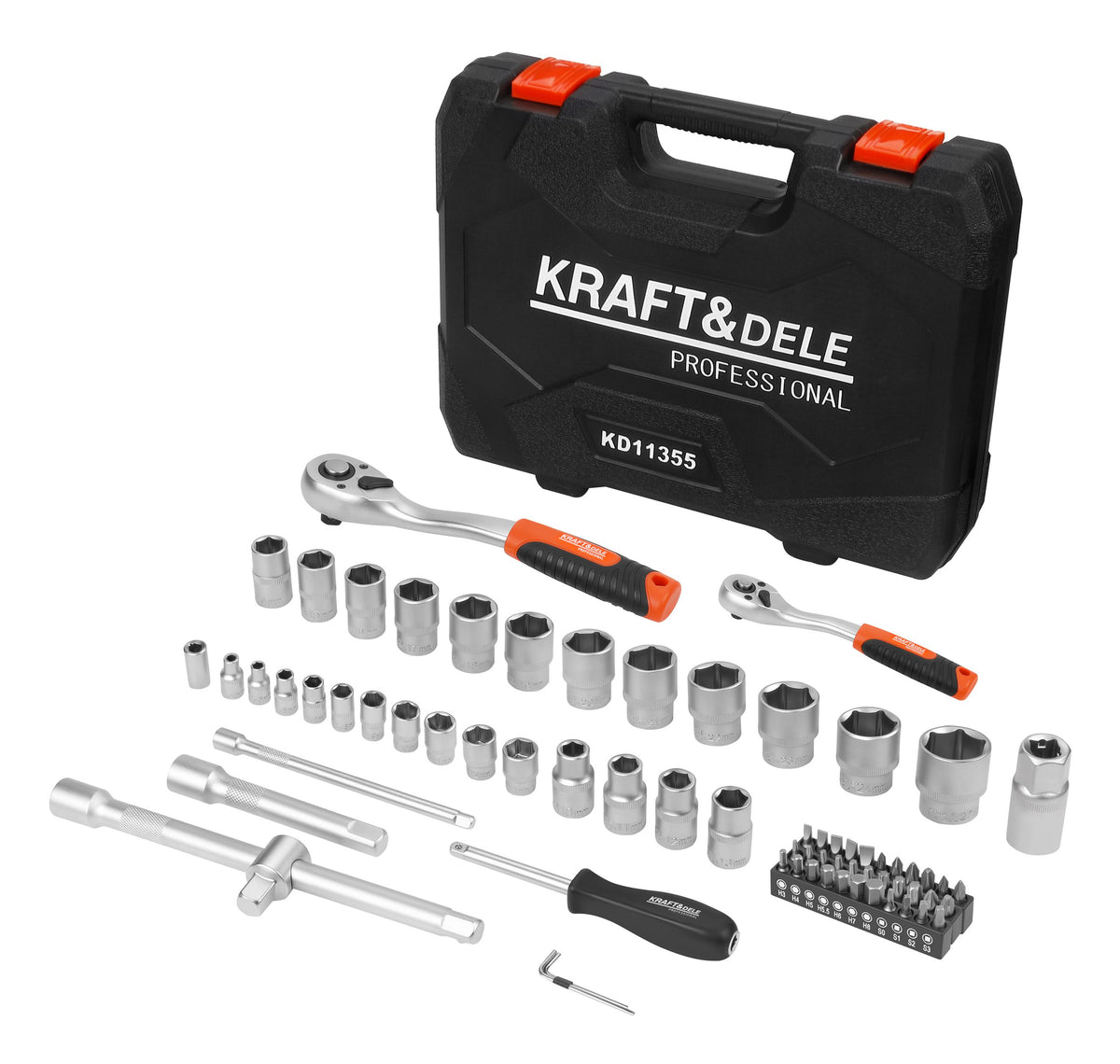 Set Chei Tubulare 72 Piese 1/4 si 1/2 Inch cu 2 Clichete si Biti in Valiza, Kraft&Dele KD11355