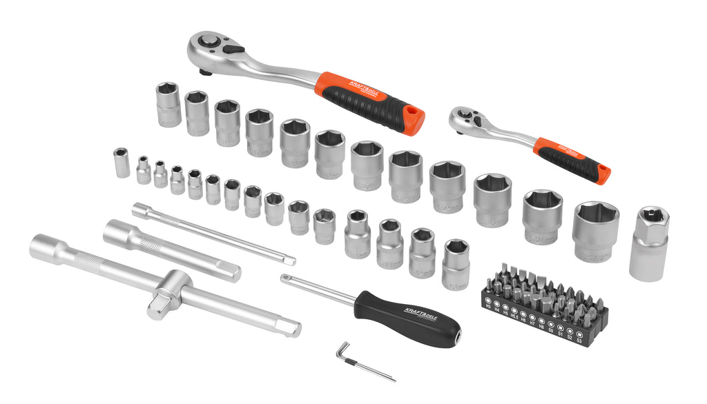 Set Chei Tubulare 72 Piese 1/4 si 1/2 Inch cu 2 Clichete si Biti in Valiza, Kraft&Dele KD11355 4