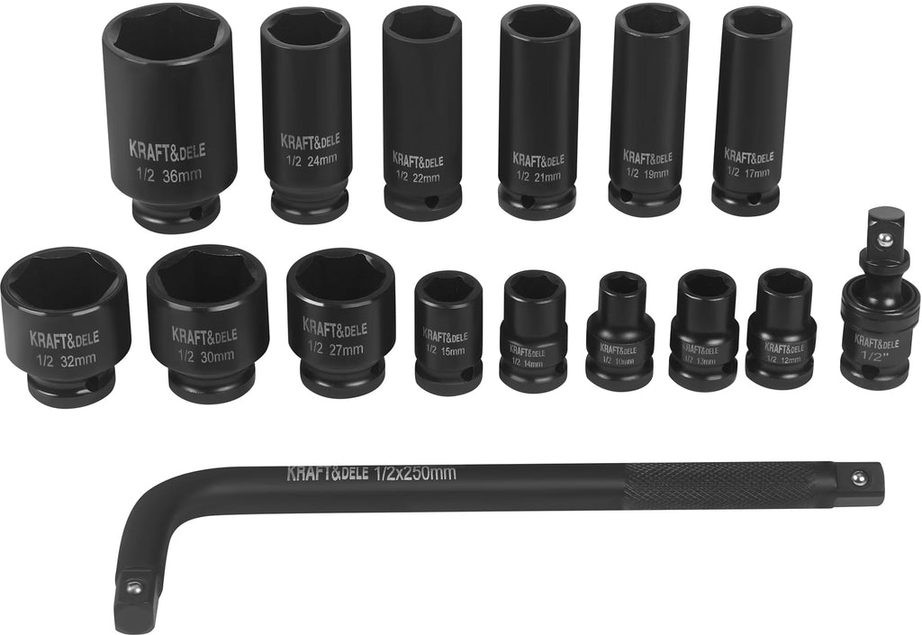 Set Tubulare Impact 1/2" 16 Piese Cr-Mo, Kraft&Dele KD11762