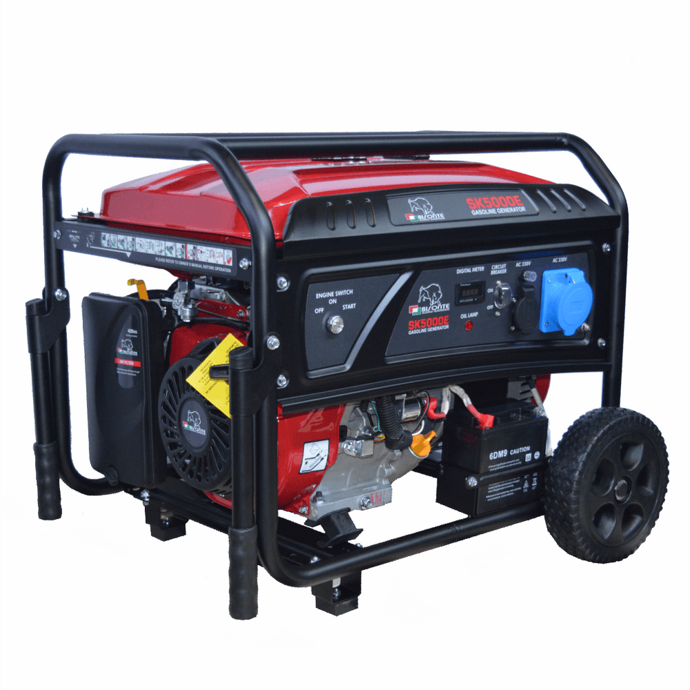 Generator de curent monofazat pornire la cheie 4,8kW  ,25L ,cu roti si maner, Bisonte SK5000E