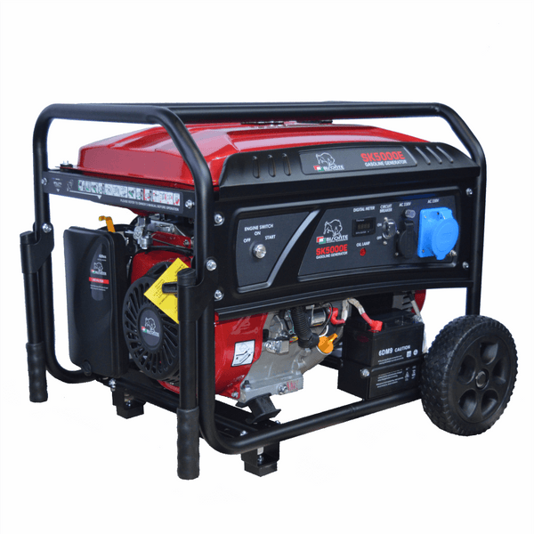Generator de curent monofazat pornire la cheie 4,8kW  ,25L ,cu roti si maner, Bisonte SK5000E