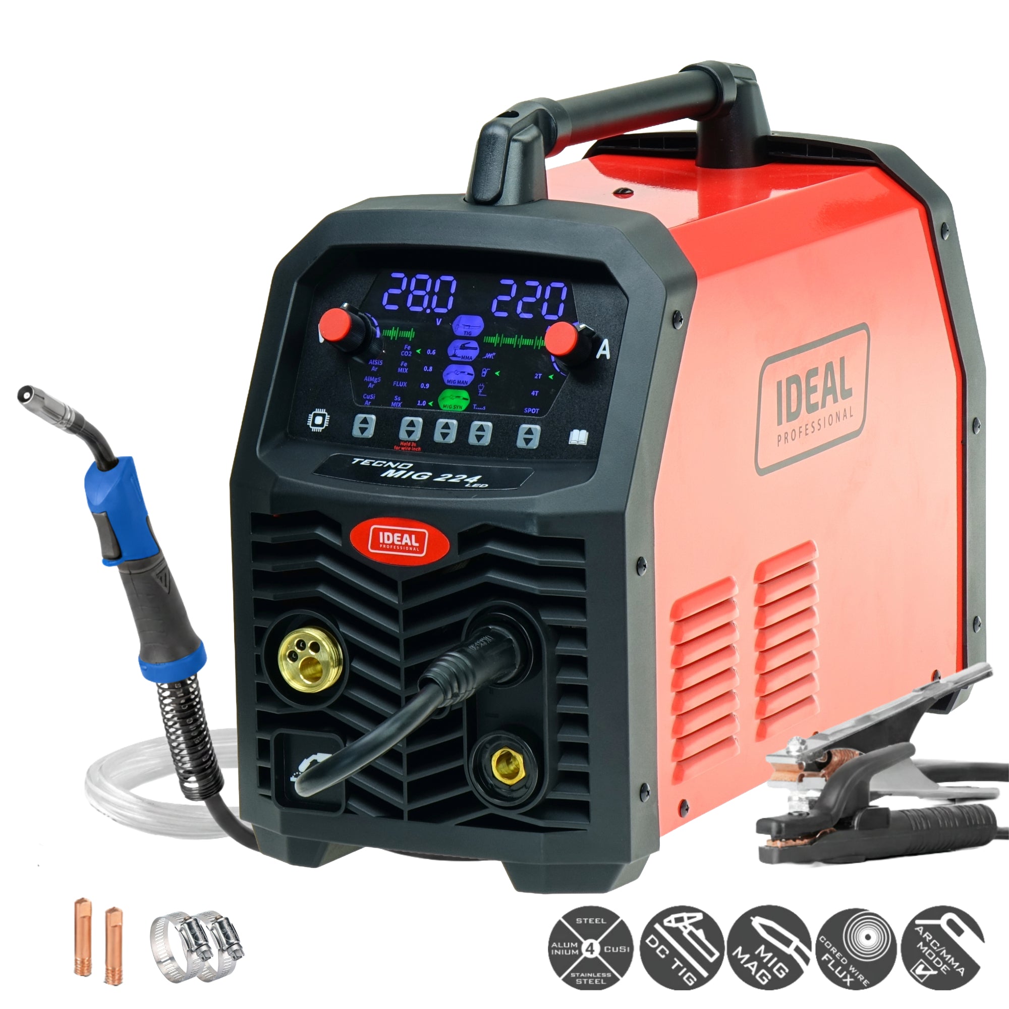 Aparat de sudura profesional MIG MAG TIG MMA 4x4 Technomig TMIG224LED