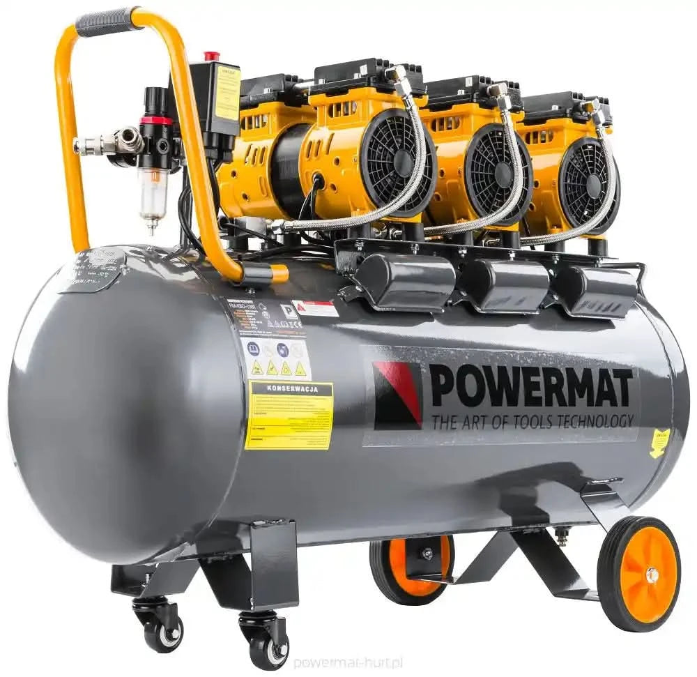Compresor fara ulei silentios , 100L / 1000W X 3 , 580l/m PM-KBO-100T , Powermat PM1285