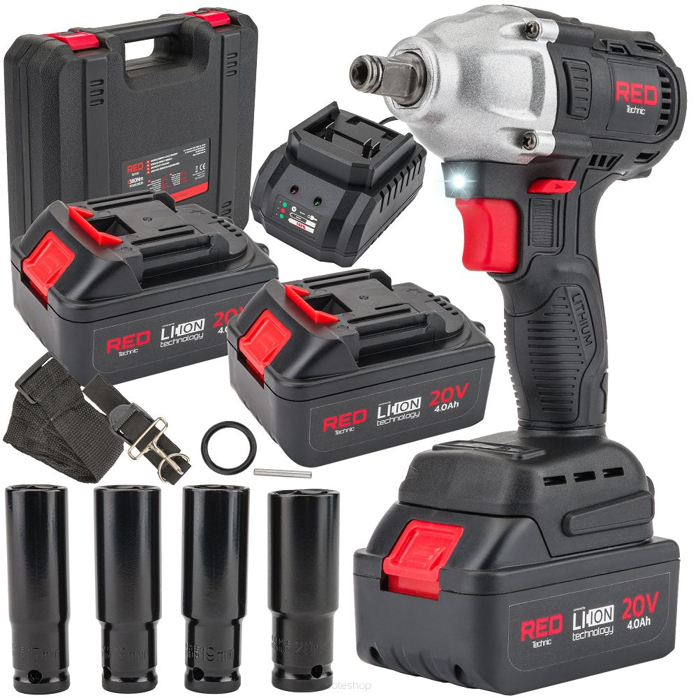 Masina de insurubat cu impact, acumulator, 20 V, 4 Ah, 380 Nm, Red Technic RTAKU0026